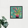 Artery8 Wall Art Print Triostar Plant Vibrant Textured Pot Green Red Pink Tricolour Square Framed Picture 16X16 Inch thumbnail 2