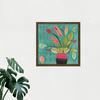 Artery8 Triostar Plant Vibrant Textured Pot Green Red Pink Tricolour Illustration Square Framed Wall Art Print Picture 16X16 Inch thumbnail 2