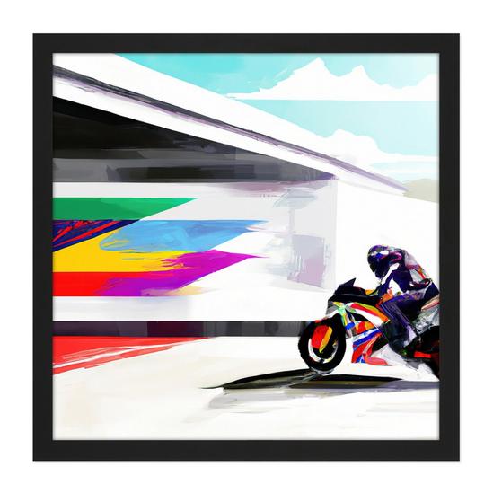 Artery8 Wall Art Print Moto GP Isle Of Man TT Superbike Motorbike Motorcycle Vibrant Modern Abstract Watercolour Painting Square Framed Picture 16X16 Inch 1