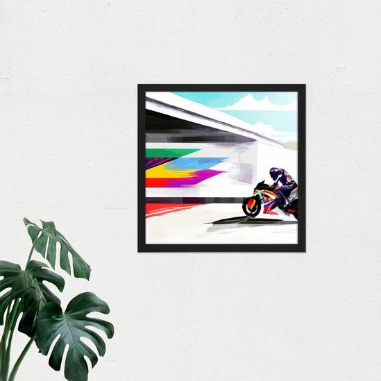 Artery8 Wall Art Print Moto GP Isle Of Man TT Superbike Motorbike Motorcycle Vibrant Modern Abstract Watercolour Painting Square Framed Picture 16X16 Inch 2