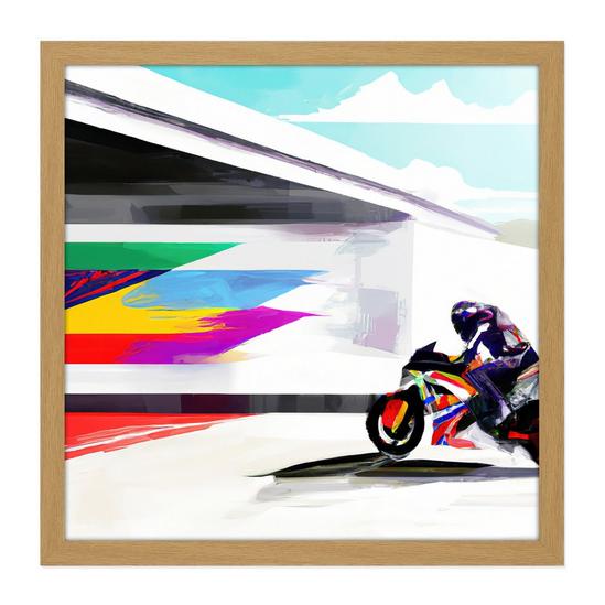 Artery8 Moto GP Isle Of Man TT Superbike Motorbike Motorcycle Vibrant Modern Abstract Watercolour Painting Square Framed Wall Art Print Picture 16X16 Inch 1