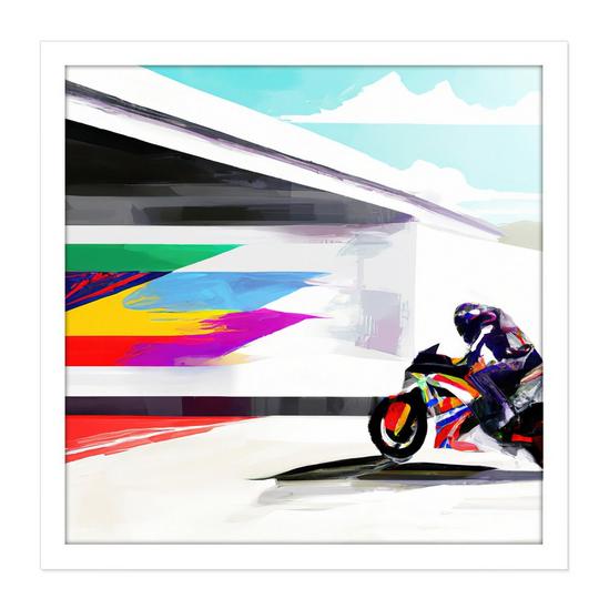 Artery8 Moto GP Isle Of Man TT Superbike Motorbike Motorcycle Vibrant Modern Abstract Watercolour Painting Square Framed Wall Art Print Picture 16X16 Inch 1