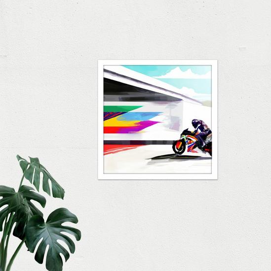 Artery8 Moto GP Isle Of Man TT Superbike Motorbike Motorcycle Vibrant Modern Abstract Watercolour Painting Square Framed Wall Art Print Picture 16X16 Inch 2