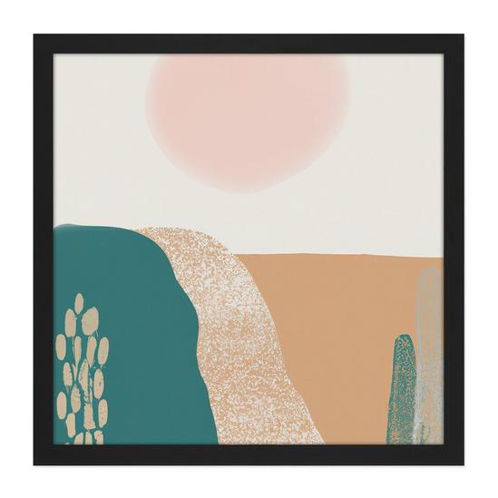 Artery8 Wall Art Print Abstract Landscape Fields Sun Soft Modern Boho Earthy Toned Bohemian Watercolour Painting Square Framed Picture 16X16 Inch 1