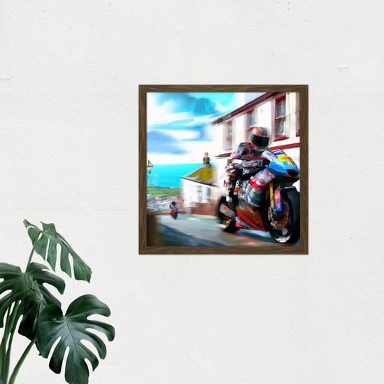 Artery8 Isle of Man Tt Races Motorbike Motorsport Watercolour Street Scene Square Framed Wall Art Print Picture 16X16 Inch 2