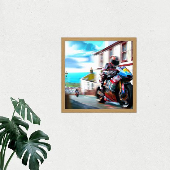 Artery8 Isle of Man Tt Races Motorbike Motorsport Watercolour Street Scene Square Framed Wall Art Print Picture 16X16 Inch 2