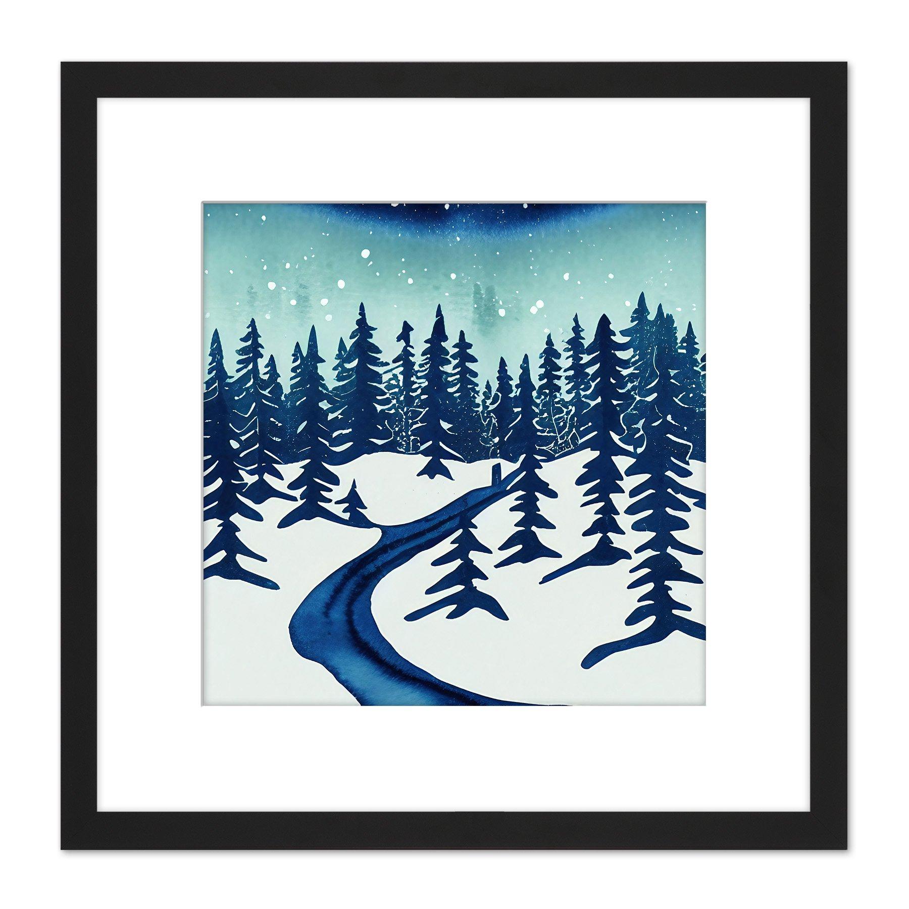 Wall Art & Pictures | Forest Landscape With River Winter Night Scene ...