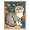Artery8 Cute Cat with Floral Pattern Fur and Autumn Flower Blooms Art Nouveau Modern Illustration Art Print Framed Poster Wall Decor 12x16 inch thumbnail 1