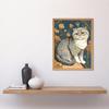 Artery8 Cute Cat with Floral Pattern Fur and Autumn Flower Blooms Art Nouveau Modern Illustration Art Print Framed Poster Wall Decor 12x16 inch thumbnail 2
