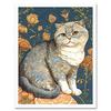 Artery8 Cute Cat with Floral Pattern Fur and Autumn Flower Blooms Art Nouveau Modern Illustration Art Print Framed Poster Wall Decor 12x16 inch thumbnail 1