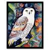 Artery8 Wall Art Print Snowy Owl On Blooming Tree Folk Art Framed thumbnail 1