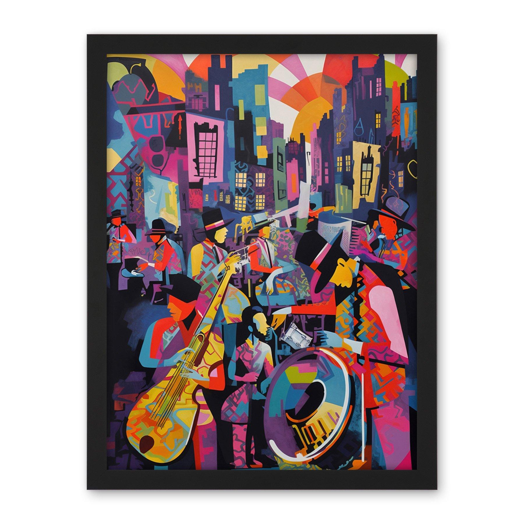 New Orleans Jazz Festival Street Musicians Playing Music City at Sunset Abstract Modern Painting Lar