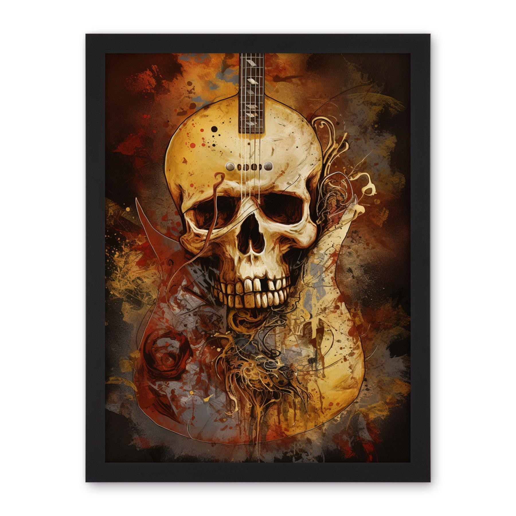 Skull Electric Guitar Death Metal Music Modern Concept Art Painting Large Framed Wall Decor Art Prin