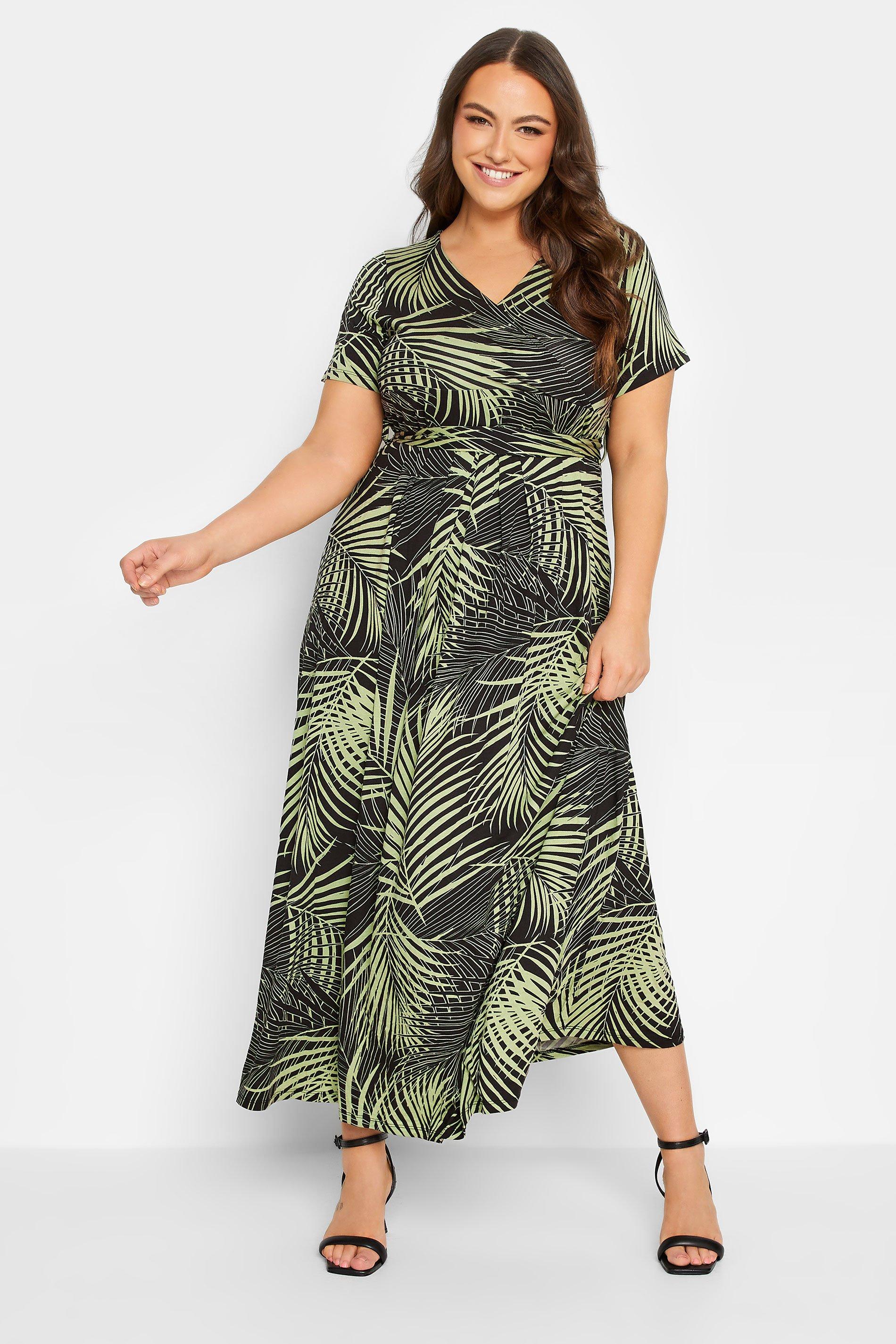 Leaf Print Wrap Maxi Dress