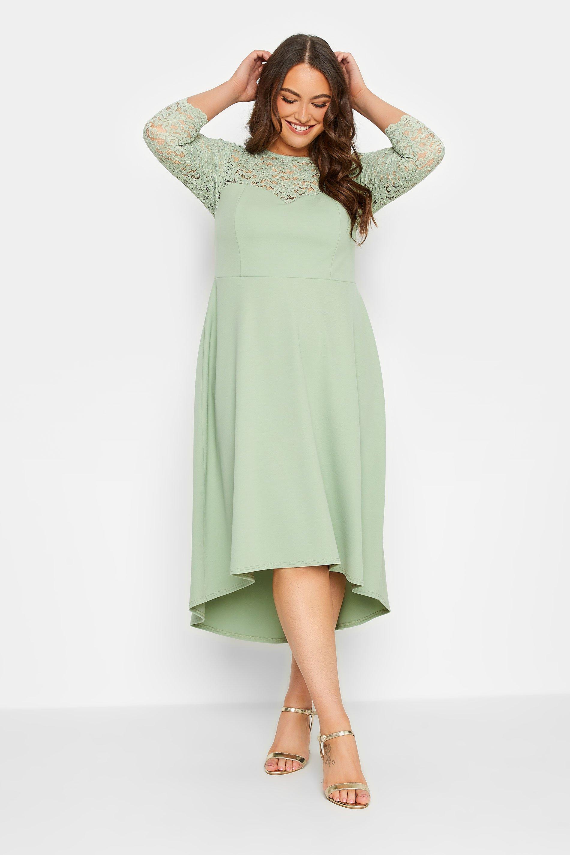 YOURS LONDON Curve Sage Green Lace Sweetheart Midi Dress