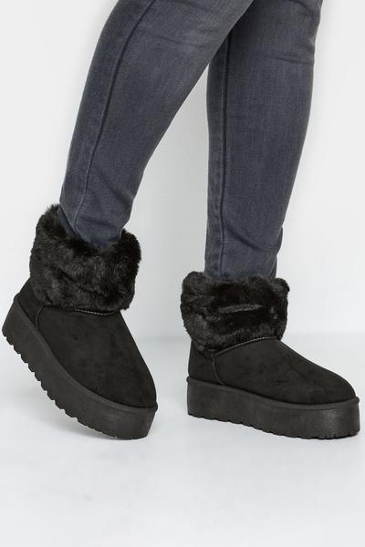 Wide Fit Platform Faux Fur Collared Boot