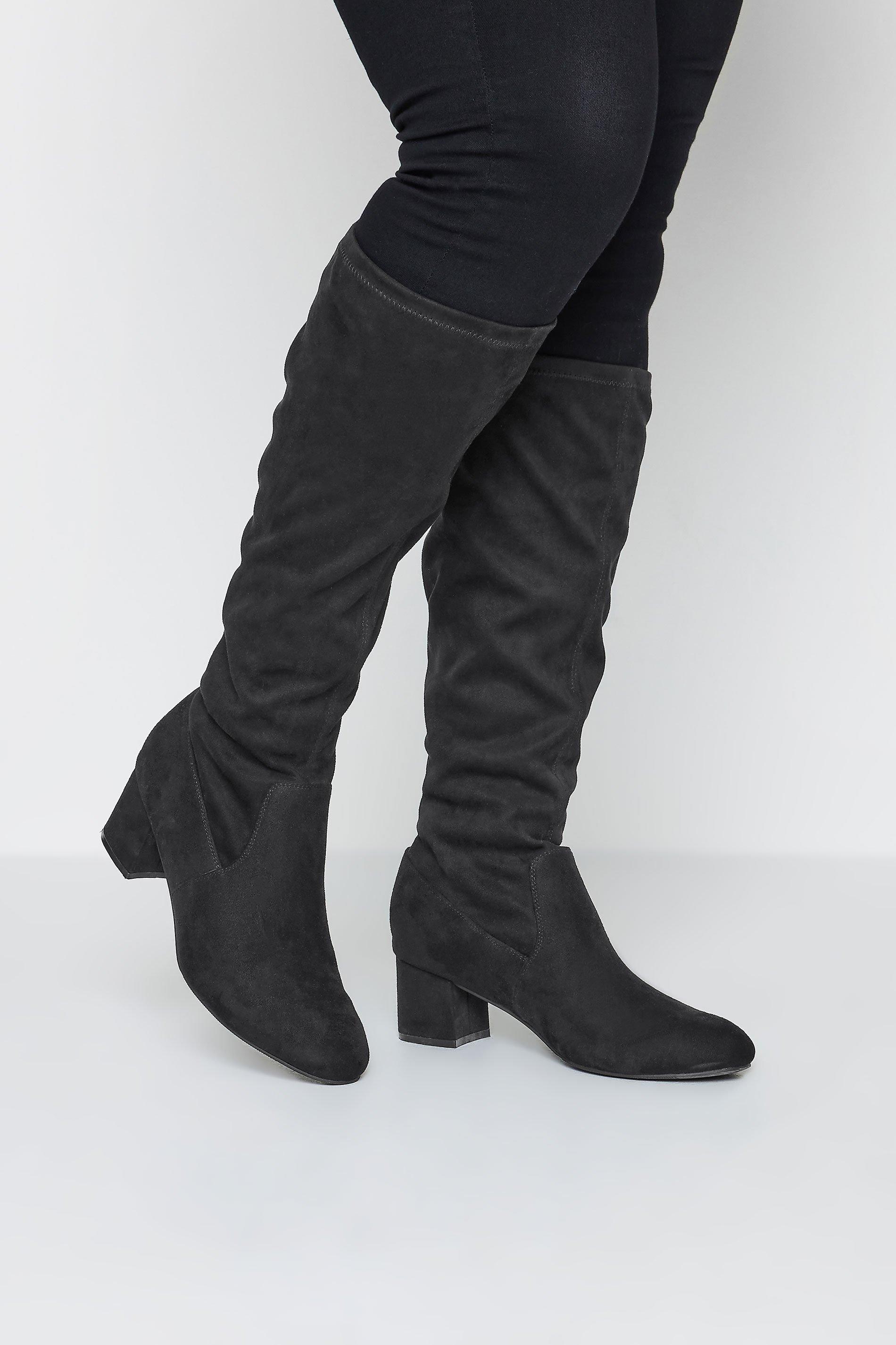 Wide & Extra Wide Fit Faux Suede Stretch Back Knee High Boots