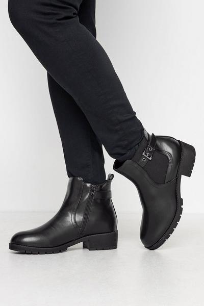 Wide & Extra Wide Fit Faux Leather Buckle Ankle Boots