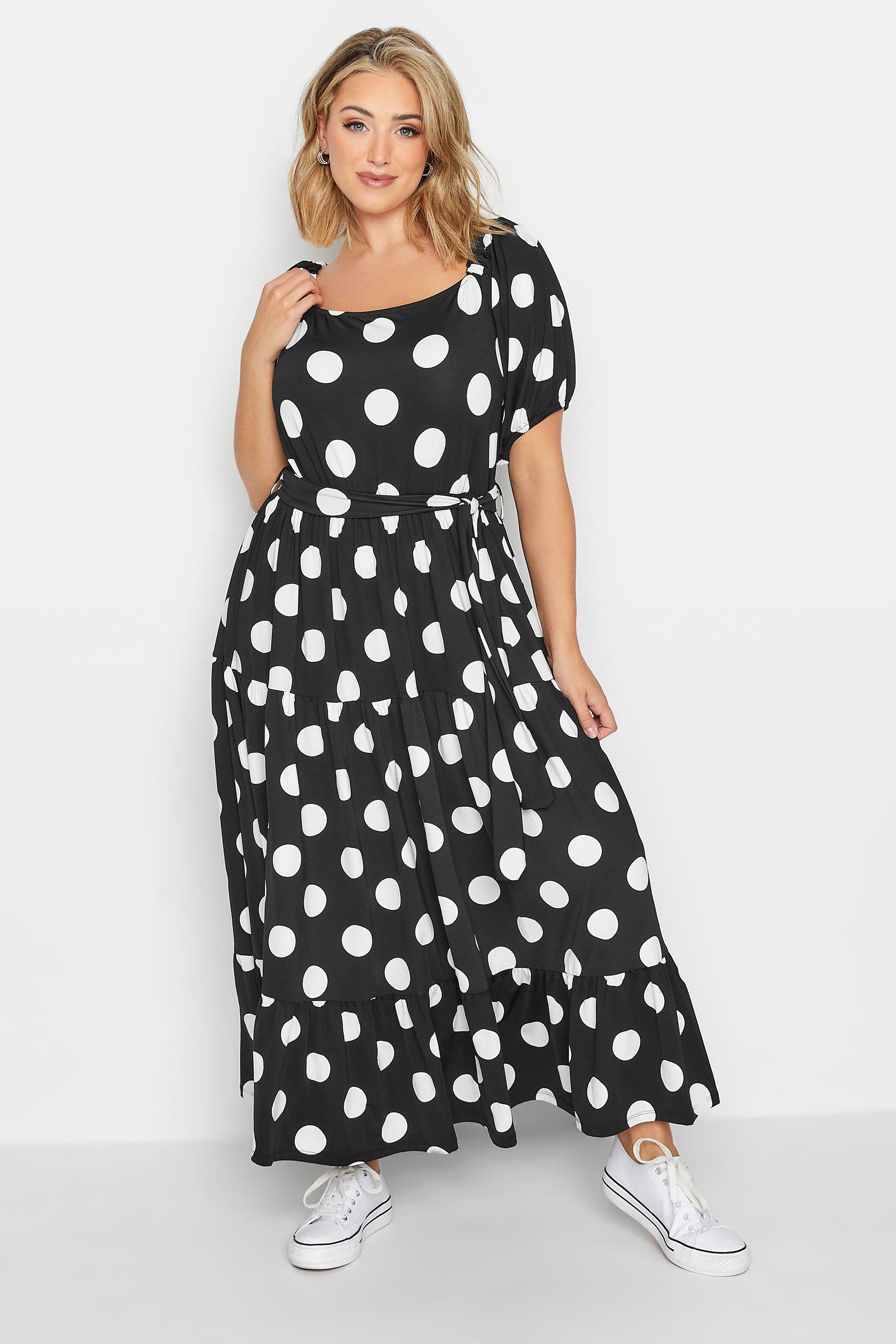 Polka Dot Print Tiered Maxi Dress