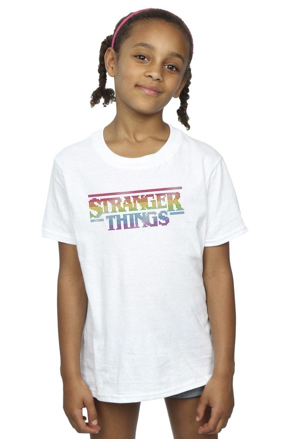 Stranger Things Rainbow Dot Logo Cotton T-Shirt