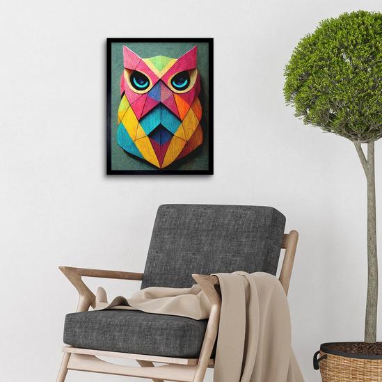 Artery8 Geometric Rainbow Owl Picture Abstract Multi Coloured Art Print Framed Poster Wall Decor 12x16 inch 2
