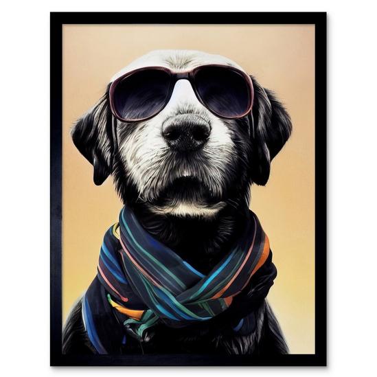 Artery8 Wall Art Print Fashion Trendy Black Labrador Dog Sunglasses Art Framed 1