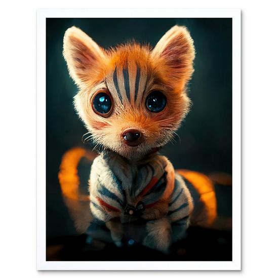 Artery8 Cute Fox Cub Striped Fur Cartoon Art Print Framed Poster Wall Decor 12x16 inch 1