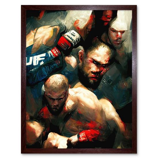 Artery8 Cage Fighting Abstract Oil Martial Arts Boxing Art Print Framed Poster Wall Decor 12x16 inch 1