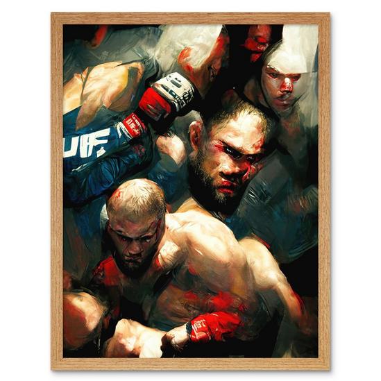 Artery8 Cage Fighting Abstract Oil Martial Arts Boxing Art Print Framed Poster Wall Decor 12x16 inch 1