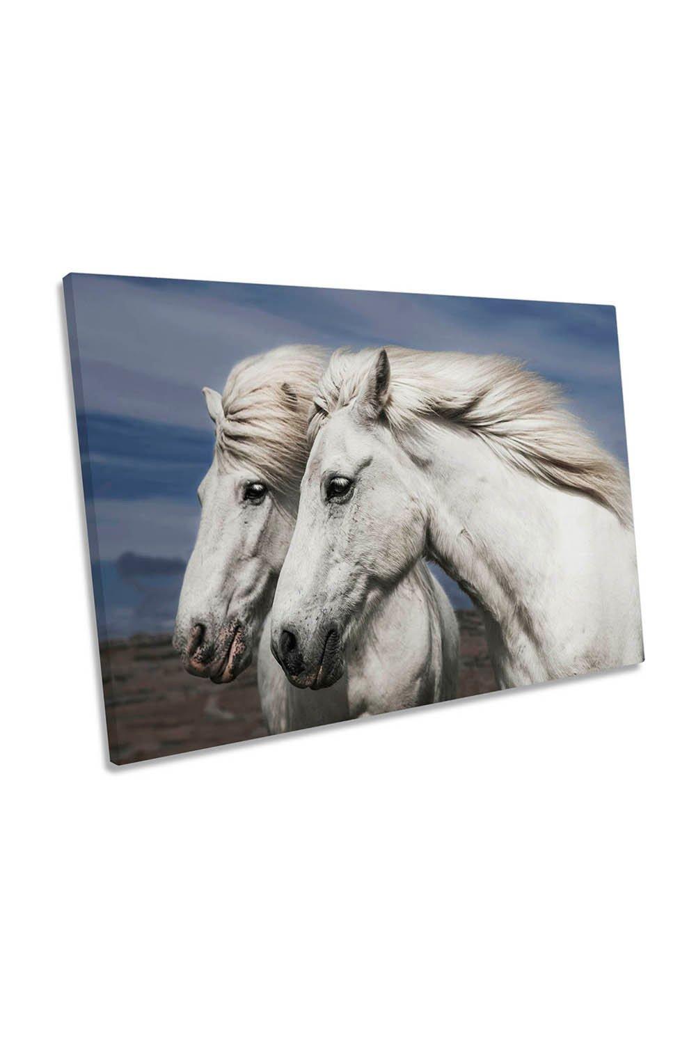 White Horse Couple Canvas Wall Art Picture Print