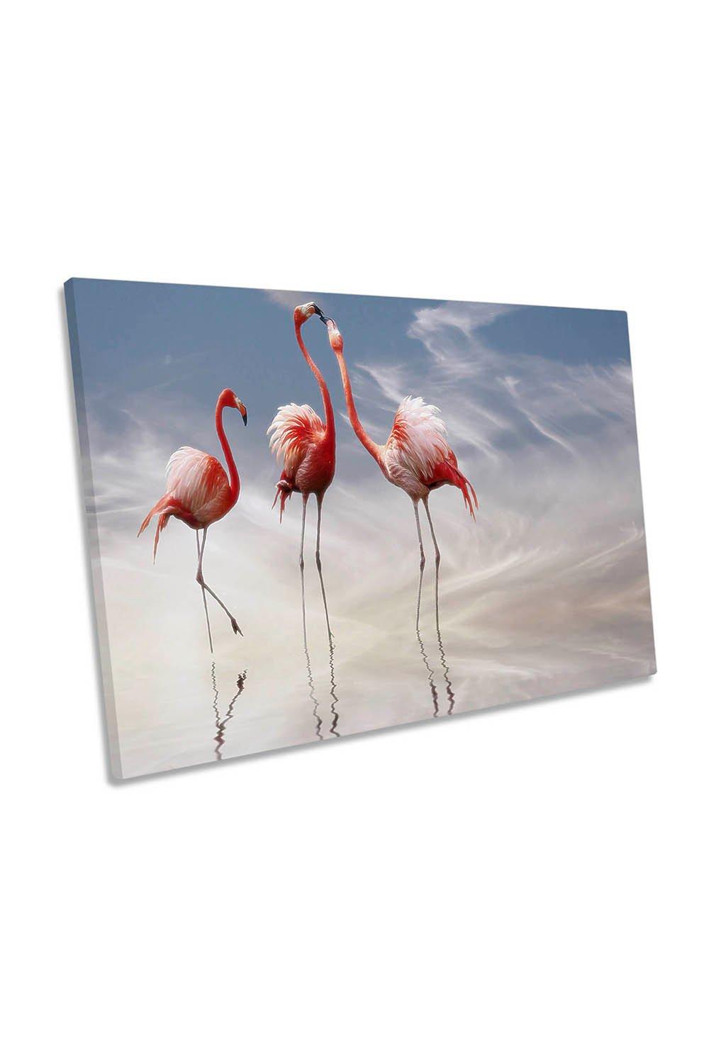 Pink Flamingo Birds Nature Canvas Wall Art Picture Print