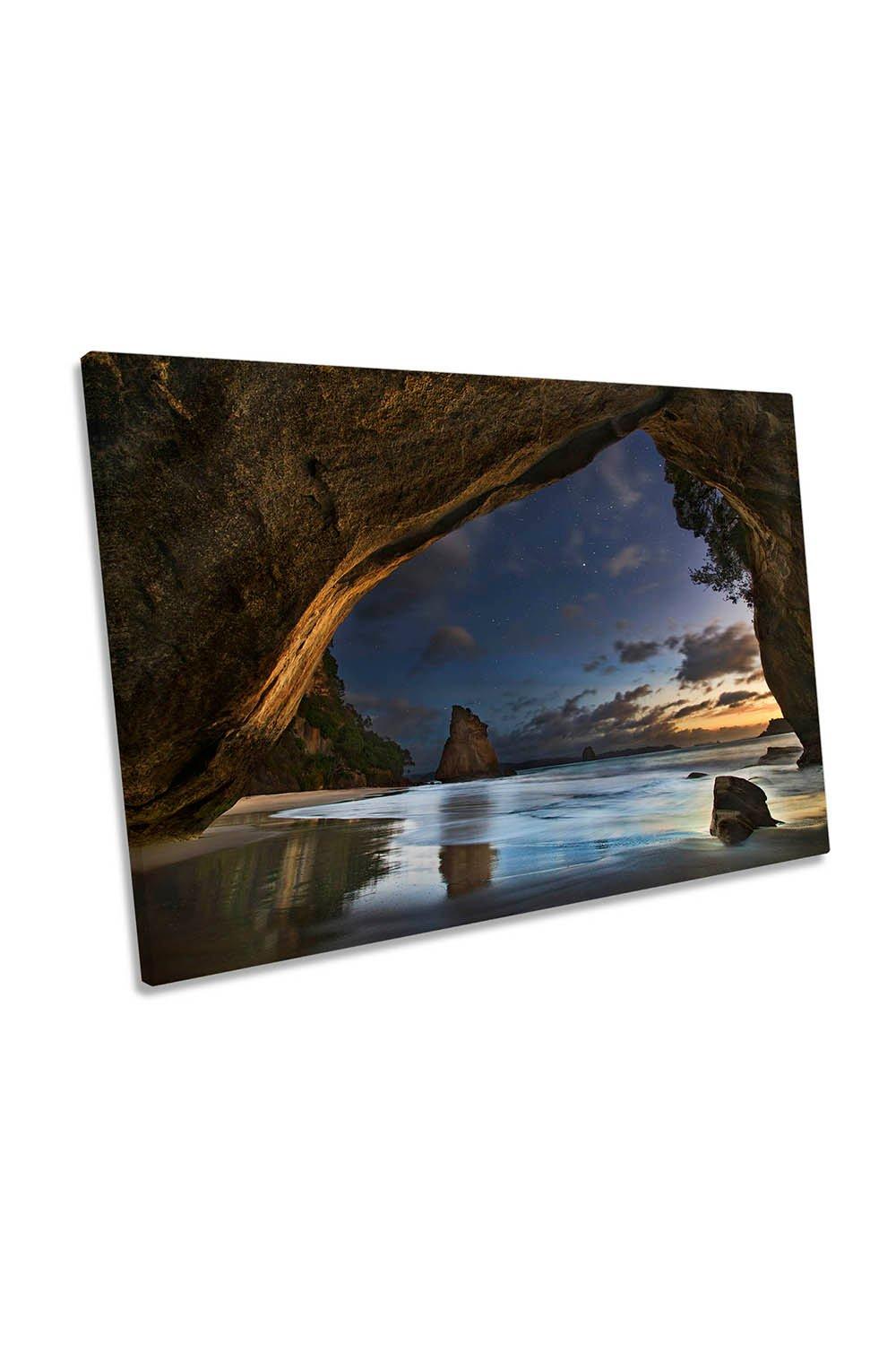 Cathedral Cove Arch Beach Night  Canvas Wall Art Picture Print