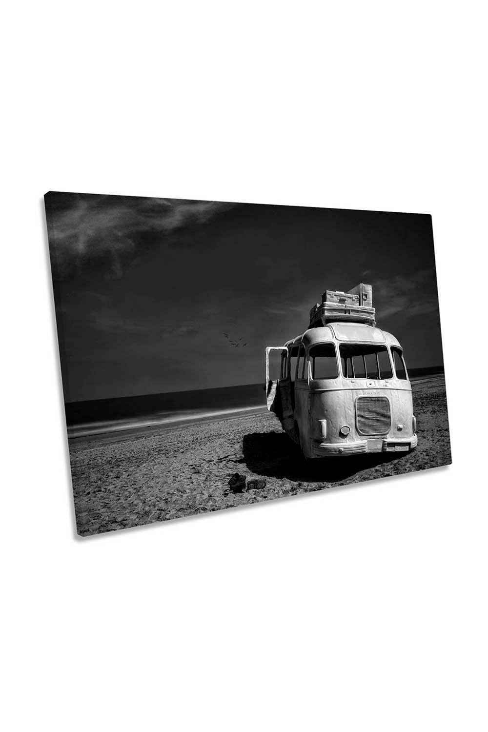 Beached Bus Camper Van Canvas Wall Art Picture Print