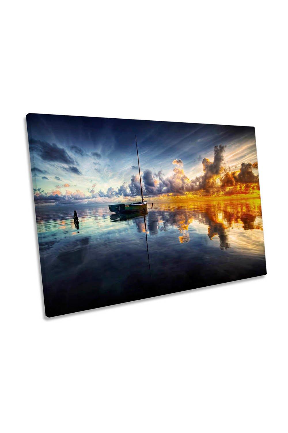 A Time For Reflection Sunset Boat Canvas Wall Art Picture Print