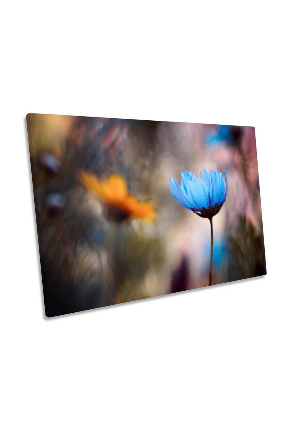 Blue Floral Garden Flower Canvas Wall Art Picture Print