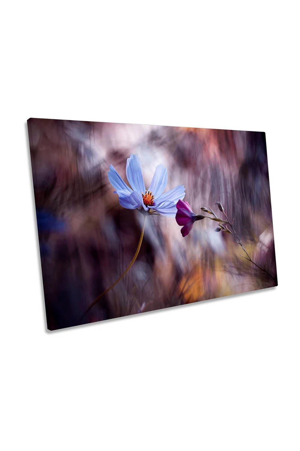 Flower Duo Blue Purple Floral Canvas Wall Art Picture Print