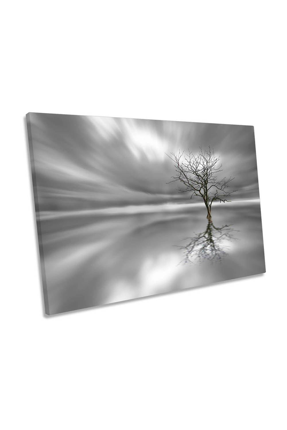 Ghost Tree Reflection Grey Canvas Wall Art Picture Print