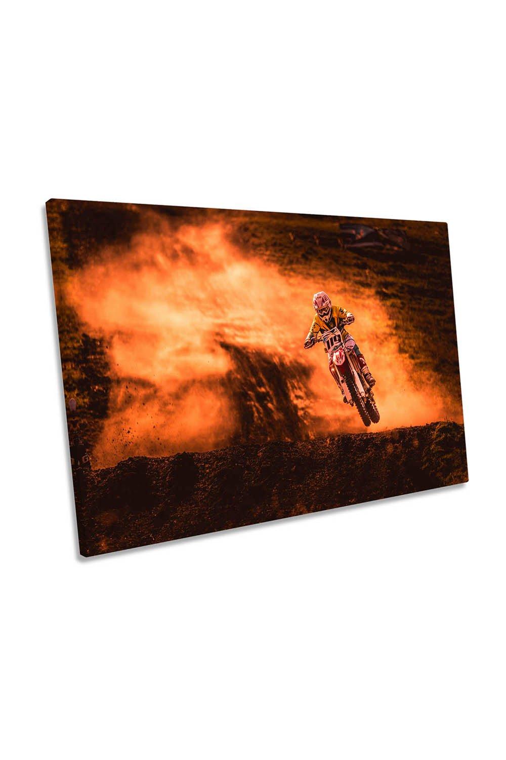 Motocross Extreme Sports Orange Canvas Wall Art Picture Print