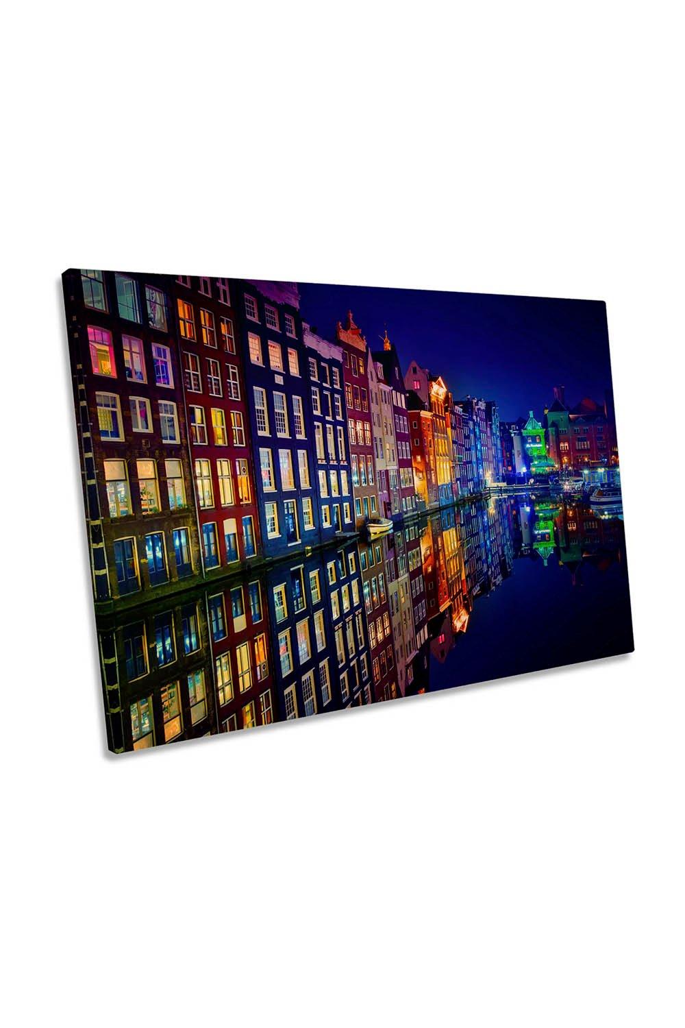 Amsterdam City Night Canvas Wall Art Picture Print