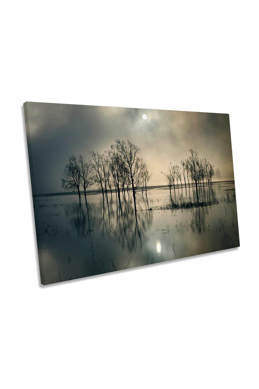 Secret Lake Misty Scenic Canvas Wall Art Picture Print
