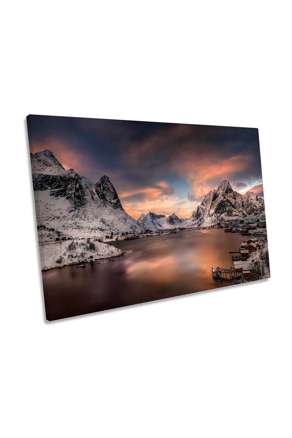 Mountains Sunset Norway Winter Canvas Wall Art Picture Print
