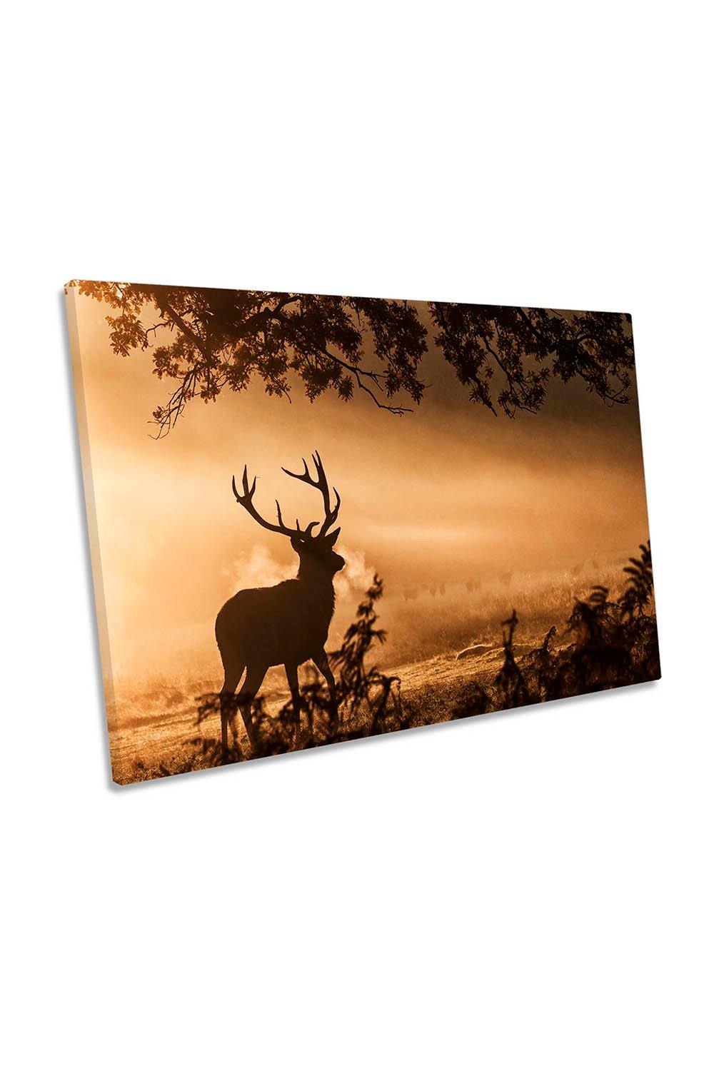 Deer Stag Antlers Sunset Canvas Wall Art Picture Print