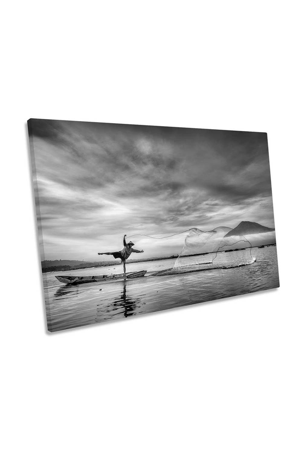 Man Behind the Fishing Net Canvas Wall Art Picture Print