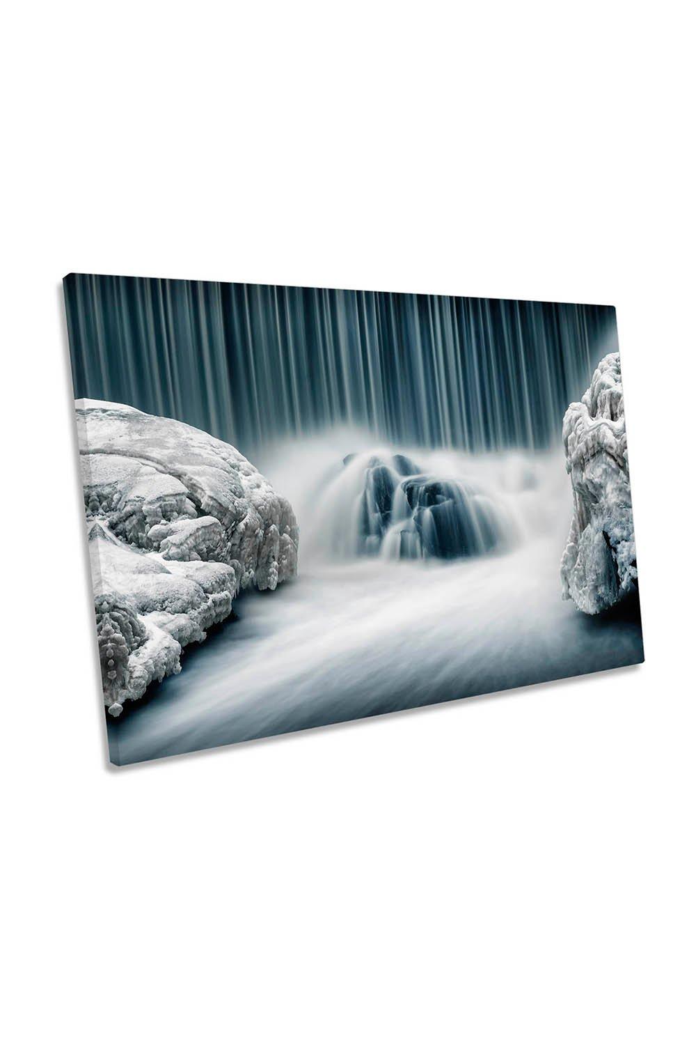 Icy Falls Waterfall Snow Winter Canvas Wall Art Picture Print