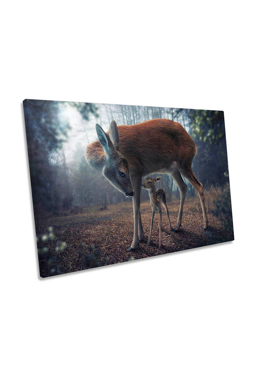 Mother and Fawn Deer Love Canvas Wall Art Picture Print