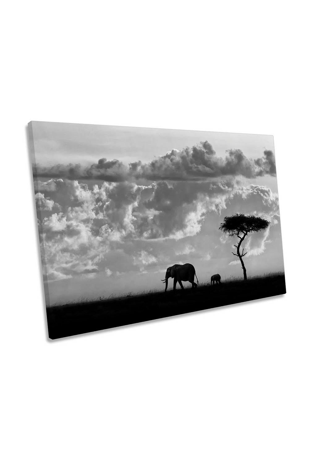 Silhouettes of Mara Elephant Canvas Wall Art Picture Print