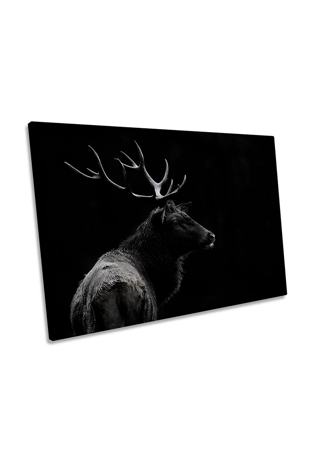 The Deer Soul Stag Wildlife Black Canvas Wall Art Picture Print