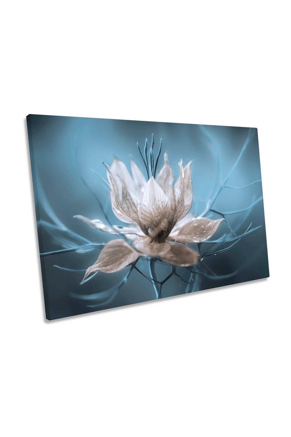 Floral Blue Flowers White Petals Canvas Wall Art Picture Print