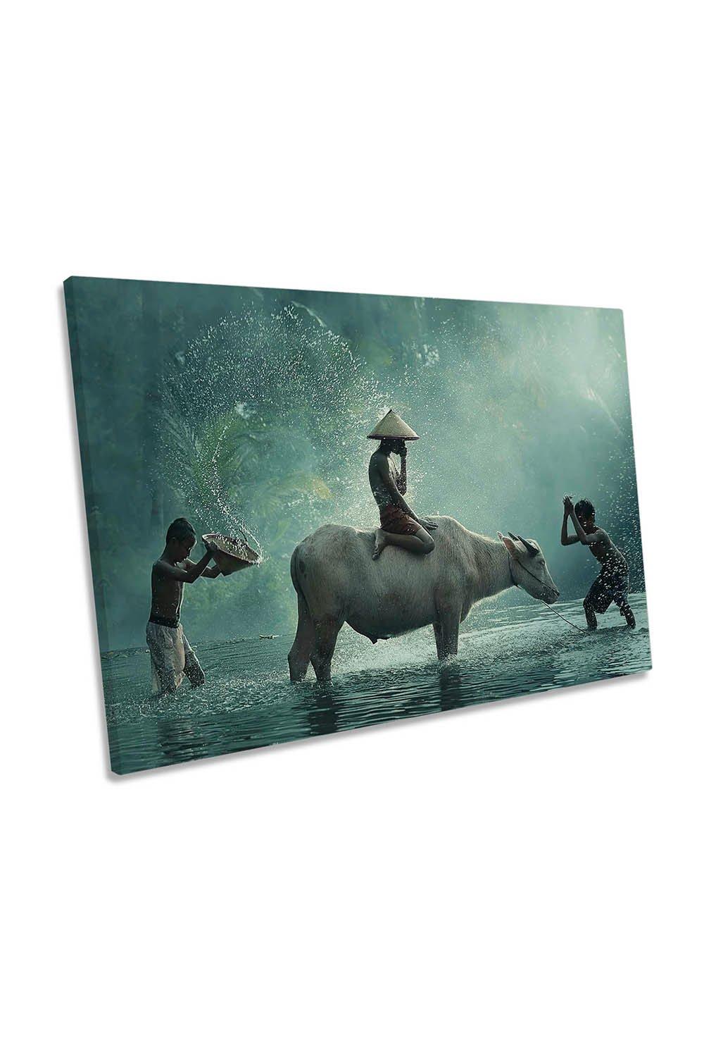 Water Buffalo Water Splash Canvas Wall Art Picture Print