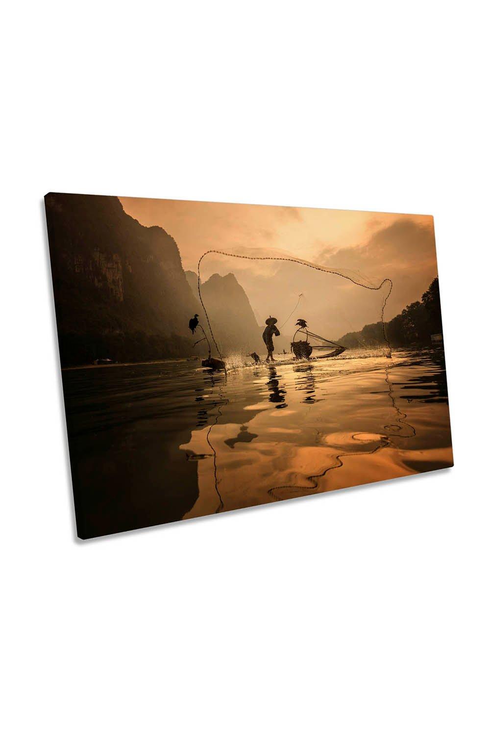Spread the Fish Nets Sunset Canvas Wall Art Picture Print